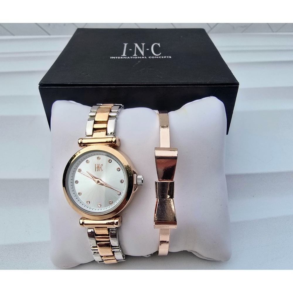 INC International Concepts Watch Bracelet Set Rose Gold Tone Women's Watch Boxed
